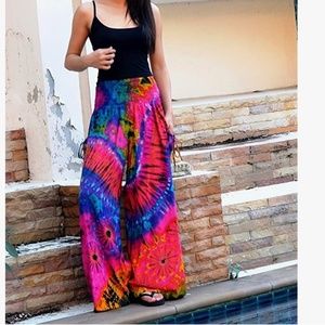 Orient Trail Women's Cold Dyed Wide Leg Palazzo Yoga Tie Dye Pants Sz M